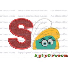 Smurfette Head Applique Embroidery Design 02 With Alphabet S