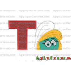 Smurfette Head Applique Embroidery Design 02 With Alphabet T
