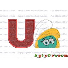 Smurfette Head Applique Embroidery Design 02 With Alphabet U