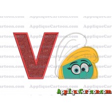 Smurfette Head Applique Embroidery Design 02 With Alphabet V