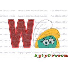 Smurfette Head Applique Embroidery Design 02 With Alphabet W