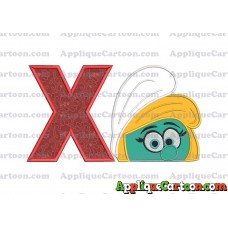 Smurfette Head Applique Embroidery Design 02 With Alphabet X