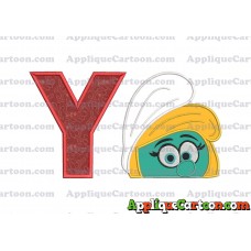 Smurfette Head Applique Embroidery Design 02 With Alphabet Y