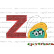 Smurfette Head Applique Embroidery Design 02 With Alphabet Z