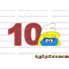 Smurfette Head Applique Embroidery Design Birthday Number 10
