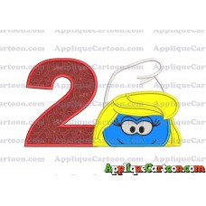 Smurfette Head Applique Embroidery Design Birthday Number 2