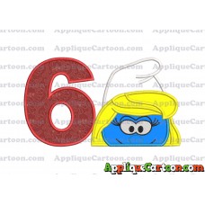 Smurfette Head Applique Embroidery Design Birthday Number 6