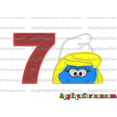 Smurfette Head Applique Embroidery Design Birthday Number 7