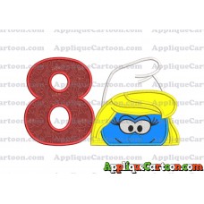 Smurfette Head Applique Embroidery Design Birthday Number 8