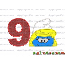 Smurfette Head Applique Embroidery Design Birthday Number 9
