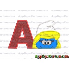 Smurfette Head Applique Embroidery Design With Alphabet A