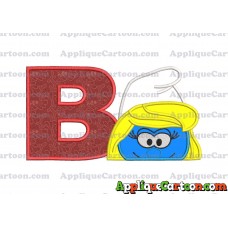 Smurfette Head Applique Embroidery Design With Alphabet B