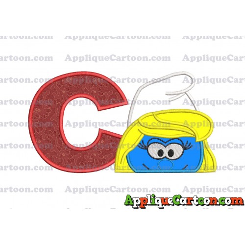 Smurfette Head Applique Embroidery Design With Alphabet C