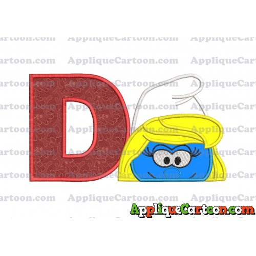 Smurfette Head Applique Embroidery Design With Alphabet D