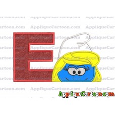 Smurfette Head Applique Embroidery Design With Alphabet E