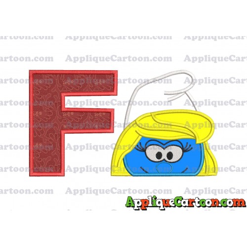 Smurfette Head Applique Embroidery Design With Alphabet F
