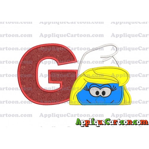 Smurfette Head Applique Embroidery Design With Alphabet G