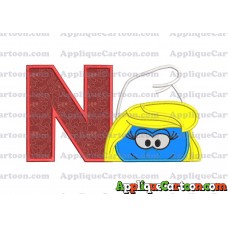 Smurfette Head Applique Embroidery Design With Alphabet N