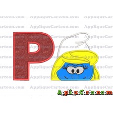 Smurfette Head Applique Embroidery Design With Alphabet P