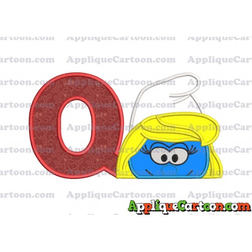 Smurfette Head Applique Embroidery Design With Alphabet Q