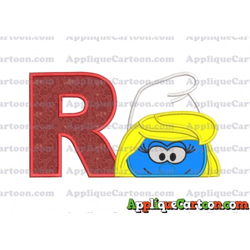Smurfette Head Applique Embroidery Design With Alphabet R