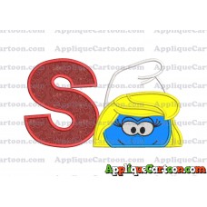 Smurfette Head Applique Embroidery Design With Alphabet S