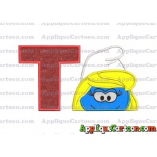 Smurfette Head Applique Embroidery Design With Alphabet T