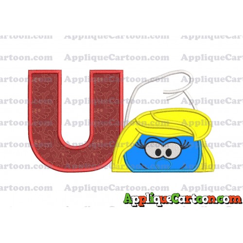 Smurfette Head Applique Embroidery Design With Alphabet U