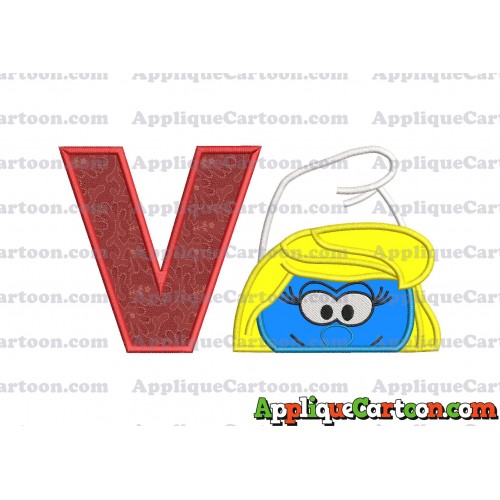 Smurfette Head Applique Embroidery Design With Alphabet V
