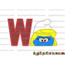 Smurfette Head Applique Embroidery Design With Alphabet W