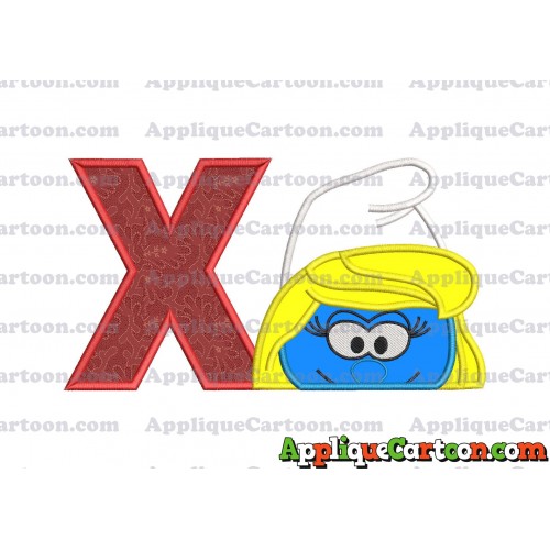 Smurfette Head Applique Embroidery Design With Alphabet X