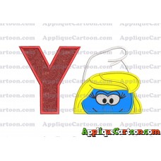 Smurfette Head Applique Embroidery Design With Alphabet Y