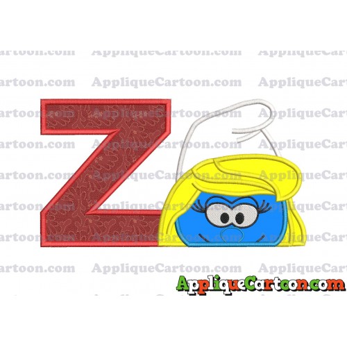 Smurfette Head Applique Embroidery Design With Alphabet Z