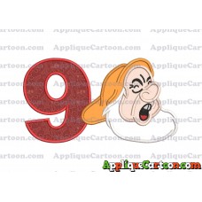 Sneezy Snow White Applique Design Birthday Number 9