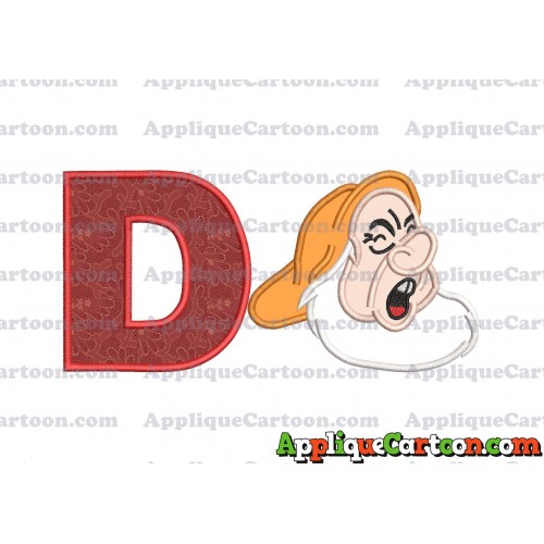 Sneezy Snow White Applique Design With Alphabet D