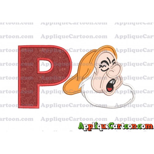 Sneezy Snow White Applique Design With Alphabet P