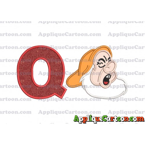 Sneezy Snow White Applique Design With Alphabet Q