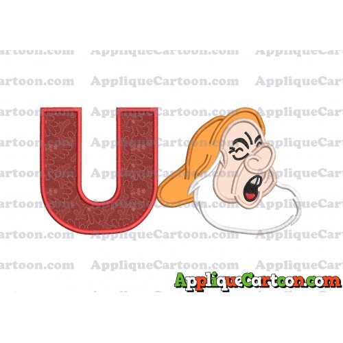 Sneezy Snow White Applique Design With Alphabet U