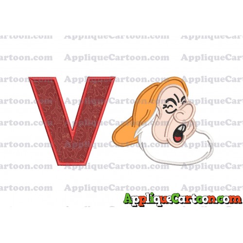 Sneezy Snow White Applique Design With Alphabet V