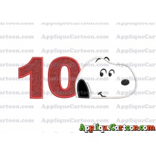 Snoopy Peanuts Head Applique Embroidery Design Birthday Number 10