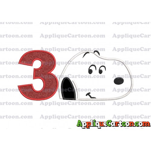 Snoopy Peanuts Head Applique Embroidery Design Birthday Number 3