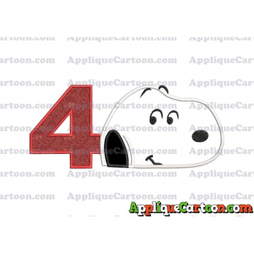 Snoopy Peanuts Head Applique Embroidery Design Birthday Number 4