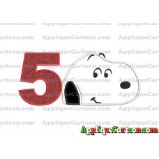 Snoopy Peanuts Head Applique Embroidery Design Birthday Number 5