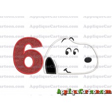 Snoopy Peanuts Head Applique Embroidery Design Birthday Number 6