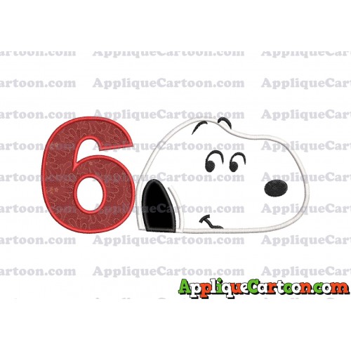 Snoopy Peanuts Head Applique Embroidery Design Birthday Number 6