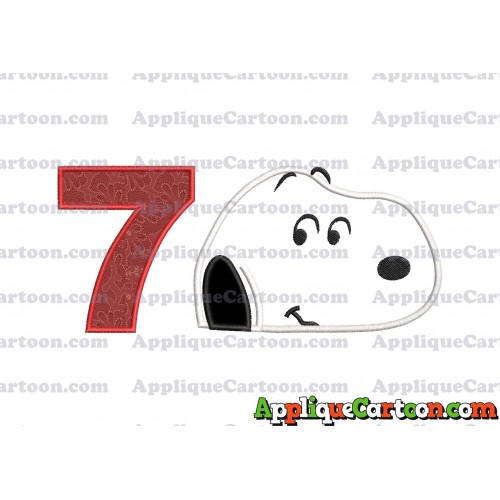 Snoopy Peanuts Head Applique Embroidery Design Birthday Number 7
