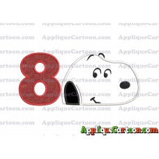 Snoopy Peanuts Head Applique Embroidery Design Birthday Number 8