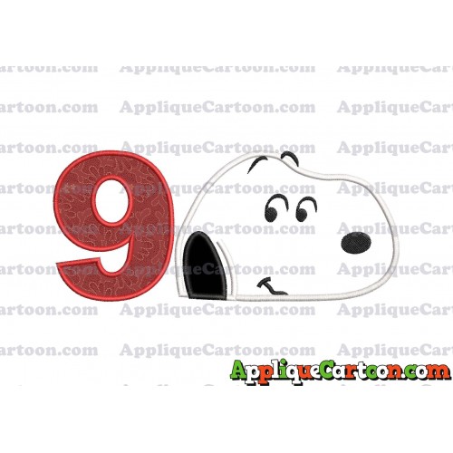 Snoopy Peanuts Head Applique Embroidery Design Birthday Number 9