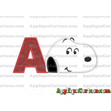 Snoopy Peanuts Head Applique Embroidery Design With Alphabet A