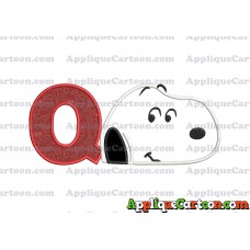 Snoopy Peanuts Head Applique Embroidery Design With Alphabet Q